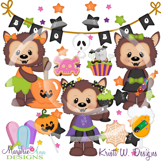 Howl-O-Ween Party_Girls SVG Cutting Files Includes Clipart - Click Image to Close